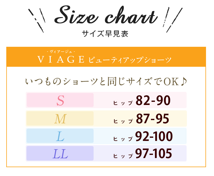 サイズ早見表 VIAGEビューティアップショーツ